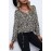 Black Printed Long Sleeve V-Neck Drawstring Shirt